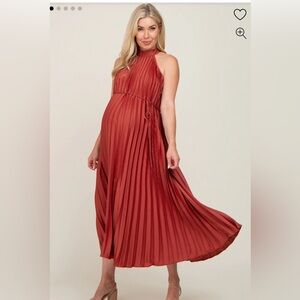 Rust Pleated Maternity Halter Dress PinkBlush